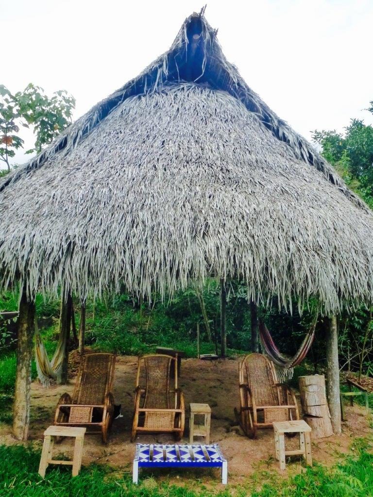The tambo outside of Chocopelli with chairs and hammocks
