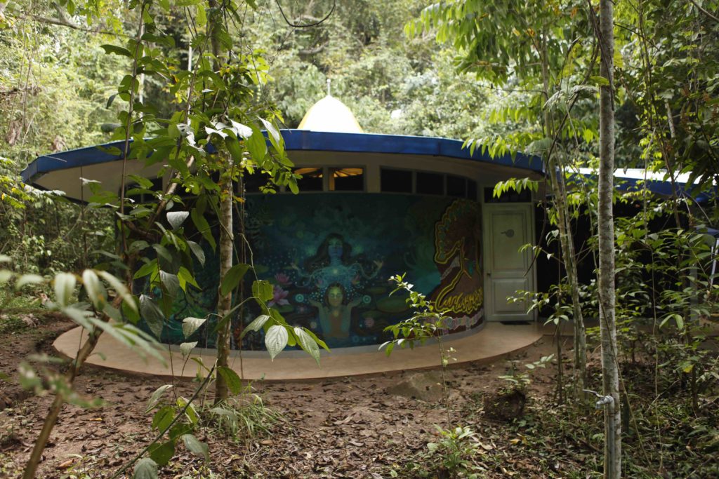 La Astronave, our gallery in the jungle painted during the Mythic Party in 2016, telling the story of the grandmother Ayahuasca