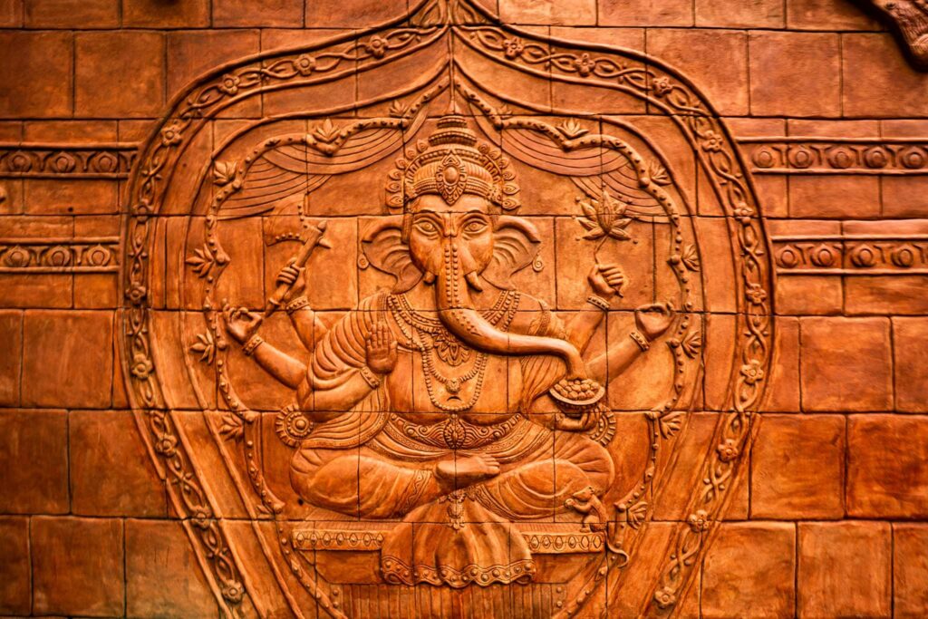 one of the many Ganesha relief sculptures inside the temple
