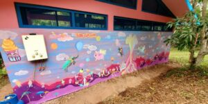 The team decided together to create this super fun mural called "Bubblegum Day"